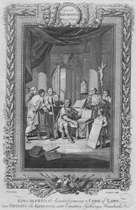 Král Alfréd Veliký, tvořící kodex zákonů a rozdělení království na kraje, c1787 od Unbekannt