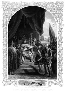 Král Jan 1167-1216 podepisuje Magna Chartu v Runnymede, 1215 od Unbekannt