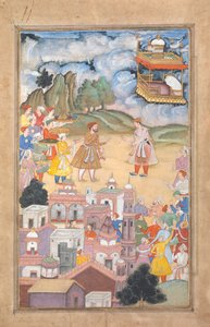 Král Sal navštíví Kala Yavana, Folio z Harivamsa Legend of Hari Krishna, K. 1590-95. od Unbekannt