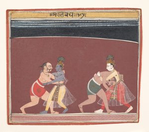 Krishna a Balarama bojují proti zlým zápasníkům krále Kamsas..., ca. 1650. od Unbekannt