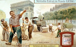 Položení povrchu vozovky Macadam a jeho zhutnění pomocí parního silničního válce, Paris, c1900 od Unbekannt