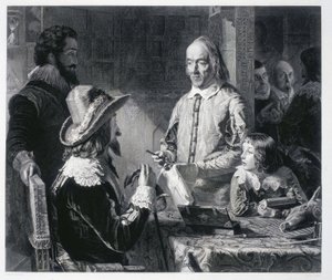 Anglický lékař William Harvey (1578-1637) montrant au roi Charles Ier Stuart d