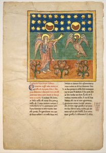 List z rukopisu Beatus: Čtvrtý anděl zatroubí na trubku a orel..., ca. 1180. od Unbekannt