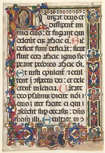 List ze žaltáře s plným okrajem s medailony Zvěstování, SS. Jerome, Clare..., 1475. od Unbekannt