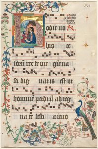 List z antifonáře: Iniciála H s Narozením recto, c. 1480. od Unbekannt