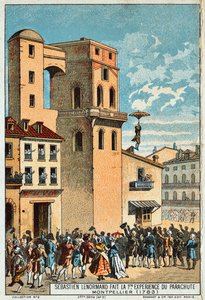 Lenormand skáče z věže observatoře v Montpellier, 1783, 19. od Unbekannt