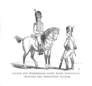 Dobrovolníci lehkých koní v Londýně a Westminsteru. Mounted and Dismounted Trooper, c1870 od Unbekannt