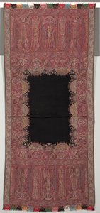 Dlouhý šál s černým středem a exotickou čtyřstrannou galerií ve stylu Chinoiserie, 40. léta 19. století. od Unbekannt
