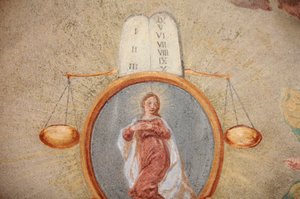 freska loretánského kostela ; Tabulky zákona, váhy a Panny Marie Praha Česká republika od Unbekannt