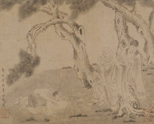Luohan, doprovod a ctitel pod borovicemi, dynastie Yuan nebo Ming, 1279-1644. od Unbekannt