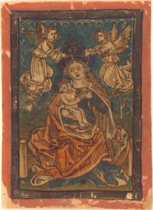 Madonna a dítě sedí na travnatém břehu s anděly, 14801490. od Unbekannt