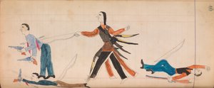 Maffet Ledger: Indián a tři běloši, ca. 1874-81. od Unbekannt