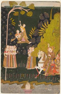 Maharaja Abhai Singh, jezdec, sledování swingujících dívek na festivalu Teej, c. 1740. od Unbekannt