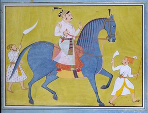 Maharaja Pratap Singh ze Sawar na koni, se dvěma pěšími průvodci, c1700 od Unbekannt