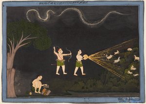 Maharana Jagat Singh oblečený jako Bhil, lovící jeleny v noci, c. 1735-40. od Unbekannt