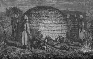 Major Marter a jeho muži střežící Cetewayo v rodném Kraalu, kolem roku 1880 od Unbekannt