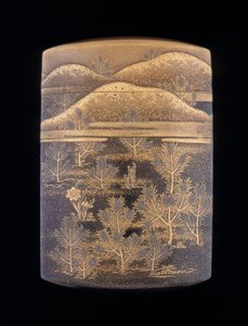 Makie lak inro zdobený stylizovanými borovicemi a kopci, pozdní období Edo, Japonsko, 1750-1850 od Unbekannt