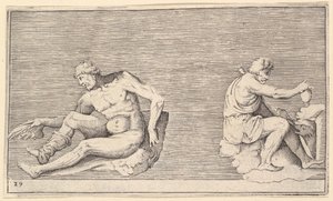 Muž s křídlem, Muž s vázou a psem, publikoval ca. 1599-1622. od Unbekannt