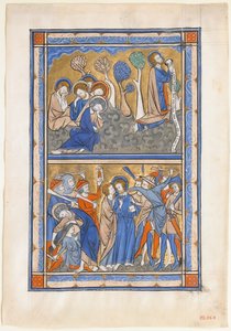 Rukopisný list s agónií v zahradě a zradou Krista, z královského žaltáře, ca. 1270. od Unbekannt