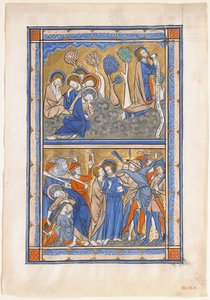 Rukopisný list s agónií v zahradě a zradou Krista, z královského žaltáře, ca. 1270. od Unbekannt