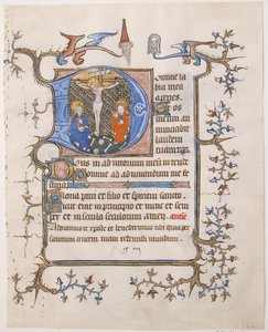 Rukopisný list s ukřižováním v iniciále D, z knihy hodin, ca. 1350. od Unbekannt