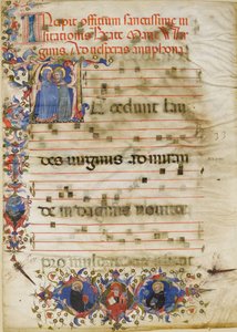 Rukopisný list s vizitací v iniciále A a kardinál Adam Easton..., ca. 1400. od Unbekannt