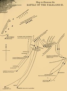 Mapa znázorňující bitvu o Falklandské ostrovy 8. prosince 1914, c1920. od Unbekannt