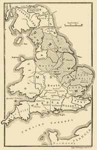 Mapa Anglie, zobrazující anglosaská království a dánské okresy, c9. století, 189 od Unbekannt
