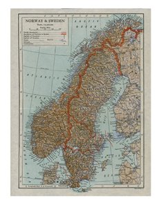 Mapa Norska a Švédska, c19. století od Unbekannt