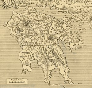 Mapa Peloponésu, 1890. od Unbekannt
