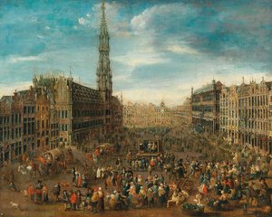 Tržní scéna na náměstí Grand Place v Bruselu, c. 1670. od Unbekannt