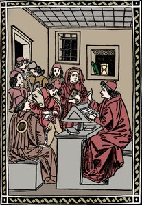 Mistr se svými studenty. Christoforo Landino, 1492, 1917 od Unbekannt