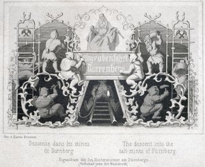 Solný důl: Sestup do solných dolů v Durrnbergu, Rakousko, cca 1850 od Unbekannt