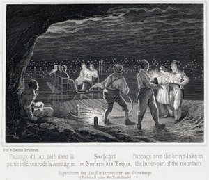 Solný důl: přechod přes slané jezero, uvnitř hory, kolem roku 1850, v Durrnberg, Rakousko od Unbekannt