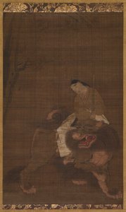 Monju jako dítě jedoucí na lvu, 1392-1573. od Unbekannt