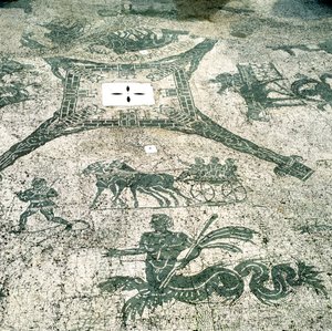 Mozaika, Vozíky tažené mulami s cestovateli, Cisarii. c1. století od Unbekannt