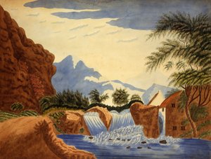 Horská scéna a vodní kolo, ca. 1820-1870. od Unbekannt