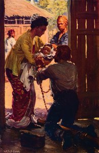 Paní Judsonová bere své dítě svému spoutanému manželovi, c1912 od Unbekannt