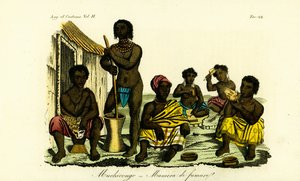 Muchicongo muži a mnoho manželek před chatou, Angola od Unbekannt