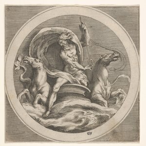 Neptun vycházející z moře a nesoucí hůl, doprovázený dvěma koňskými hlavami ..., ca. 1550-1600. od Unbekannt