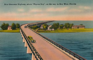 Nová zámořská dálnice, nad Pigeon Key, do Key West, Florida, c1940 od Unbekannt