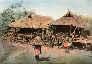 Nová Guinea. Karapuna. Domorodá vesnice, Papua Nová Guinea. Karapuna. Rodná vesnice, 1900. od Unbekannt