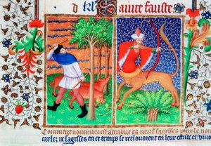 Listopad: krmení prasat a Střelec, c1423 od Unbekannt