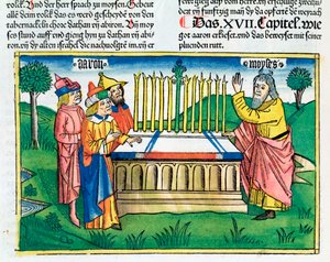 Numeri 17:1-11: Áronova hůl kvete na oltáři od Unbekannt