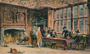 Oliver Cromwell zkouší vězně při obraně Banbury. The Globe Room of Ye Olde Reine Dee od Unbekannt