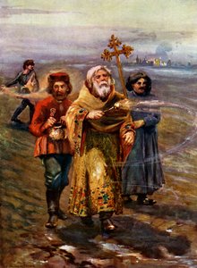 Ortodoxní kněz žehná půdě, Rusko od Unbekannt
