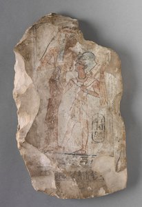 Ostracon: Ramesses II Suckled by a Goddess, c. 1279-1213 před naším letopočtem. od Unbekannt