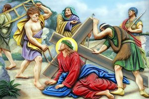 Kostel Panny Marie z Fatimy. Křížová cesta. Zastavení 7. Ježíš padá podruhé. Ho Či Minovo město. Vietnam od Unbekannt