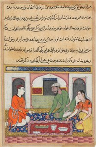 Stránka z Příběhů papouška Tuti-nama: Čtyřicátá noc: Shahr-Arai a její manžel..., c. 1560. od Unbekannt