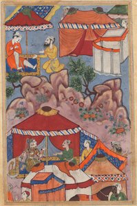 Stránka z Tales of a Parrot Tuti-nama: Dvacátá čtvrtá noc: Bashir se svěřuje se svou láskou, c. 1560. od Unbekannt